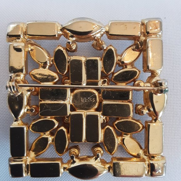 Vintage Square Topaz Crystal Brooch by Weiss - Picture 2 of 4
